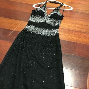 Black beaded halter prom dress